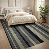 Bold Vertical Striped Black Grey Area Rug