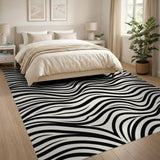 Black and White Black White Wavy Stripe Area Rug