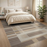 Tan Brown Woven Geometric Grid Rug
