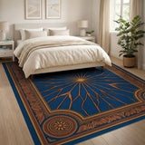 Navy Blue Gold Ornate Starburst Area Rug