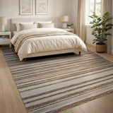 Brown Tan Distressed Striped Woven Rug