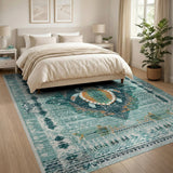 Teal Sea Turtle Coastal Fringe Rug