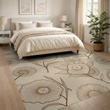 Beige Daisy Floral Line Art Area Rug