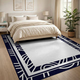 Navy Geometric Wavy Border Area Rug