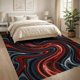 Fiery Red Black Swirl Abstract Area Rug