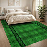 Vibrant Green Black Grid Geometric Area Rug