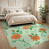 Vibrant Orange Floral Pattern Area Rug