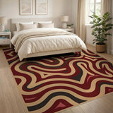 Red Wavy Abstract Area Rug