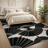 Black and White Fan Geometric Area Rug
