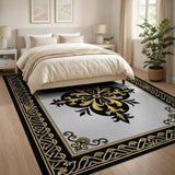 Ornate Gold Fleur-de-Lis Gray Area Rug