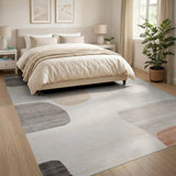 Abstract Neutral Beige Area Rug with Organic Shapes