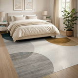 Modern Teal Grey Orange Overlapping Circles Area Rug