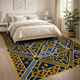 Navy and Gold Intricate Geometric Arabesque Area Rug