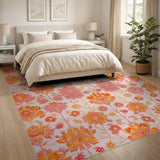 Vibrant Pink Orange Floral Vintage Rug