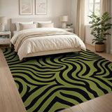 Lime Green Black Wavy Geometric Area Rug