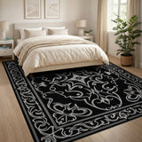 Traditional Persian Black White Ornate Persian Area Rug