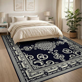 Intricate Black White Persian Medallion Black and White Rug