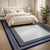Navy Grey Layered Border Area Rug