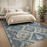 Blue and Teal Indigo Blue Tribal Geometric Area Rug