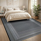 Border Black White Geometric Border Area Rug