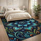 Vintage Blue Lotus Mandala Area Rug