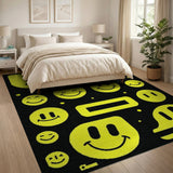 Kids Cartoon Yellow Playful Yellow Smiley Faces Area Rug