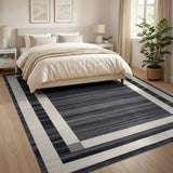 Modern Framed Grey Striped Area Rug