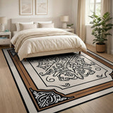Ornate Floral Scrollwork Beige Area Rug