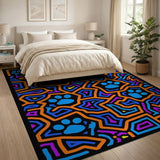 Vibrant Geometric Paw Print Area Rug