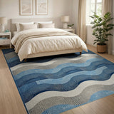 Coastal Blue Wave Textured Area Rug