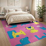 Vibrant Pink Kids Alphabet Animals Cartoon Rug