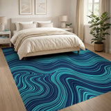 Teal Navy Wavy Abstract Area Rug