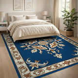 Blue and Teal Traditional Persian Navy Blue Ornate Persian Medallion Rug