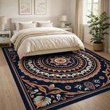 Ornate Navy Orange Mandala Persian Rug