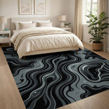 Abstract Grey Fluid Swirl Area Rug