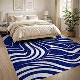 Navy Blue Swirling Wave Area Rug