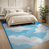 Dreamy Blue Pixel Clouds Area Rug