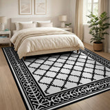 Black White Ornate Lattice Area Rug