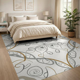 Elegant Grey Swirl Floral Area Rug