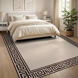 Beige Greek Key Border Beige and Neutral Area Rug