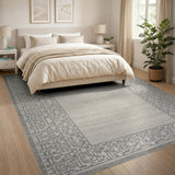 Border Grey Geometric Border Area Rug