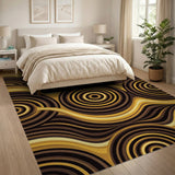 Gold Wavy Circles Abstract Area Rug
