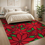 Red Vibrant Poinsettia Floral Area Rug