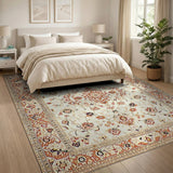 Traditional Persian Beige and Neutral Ivory Persian Floral Medallion Area Rug
