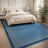 Navy Blue Area Rug with Gold Dot Border