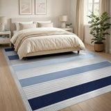 Blue Horizontal Stripe Washable Area Rug