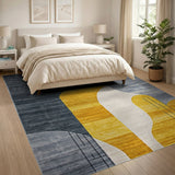 Abstract Grey Mustard Yellow Area Rug