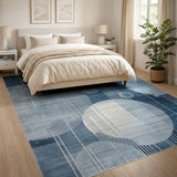Blue Geometric Circles Area Rug
