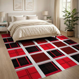 Red Bold Red Black Tartan Plaid Area Rug