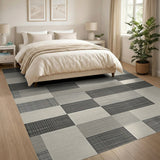 Textured Grey Geometric Patchwork Area Rug